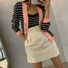 Summer Striped Knitted Cardigan With Vest Women Full Sleeve V-neck Single Breasted Sweater Korean Elegant Ladies Jumpers 210513
