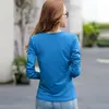 Lettre Broderie 2021 Automne Coton T-shirt Printemps Femmes Manches Longues Casual Rouge T-shirts Mode O Cou Bleu Jaune Simple Tops 210317