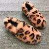 Wholesale- Boots Womens Round Toe Real Furry Rhinestones Loafers Slip On Flats Warm Winter Leopard Fleece Liner Shoes