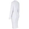 Ocstrade kvinnor vit bandage klänning bodycon 2021 ny ankomst sexig klipp ut hög hals långärmad fest rayon bandage midi klänning 210322