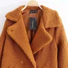 Lange winter effen kleur lamshaar twee gespen kraag vrouwelijke jas met lange mouwen wit pluche warm damesjack zaktop 210507