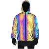 Färgglada reflekterande jackor män hip hop hajuku jacka mens oversized windbreaker casual ungdom hoodies belysning hooded coats 210524