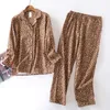 Vintage luipaard pyjama sets vrouwen 100% geborsteld katoen winter nachtkleding vrouwen mode flanelet pyjama voor vrouwen 210928