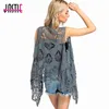 Jastie Summer Beach Cobertura Up Cardigaze Hippie Frolal Retalhamento Relógio Vest Retro Vintage Crochet Assimétrica Open Stitch Kimono 211120