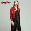 Womens Black Leather Jacket Red Faux Pu Long Sleeve Autumn Winter Plus Sizes Women 210428
