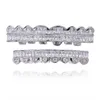 8 Tanden Vierkant Zirkonium Vergulde met Diamond Tand Grillz Zilveren Kleur Bling AAA Cubic Zirkoon Grills Dental Mond Hip Hop Mode-sieraden Rapper Gift