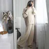 Gigogou Luxury Cashmere Minsk Mujeres Trajes de pantalón de pierna ancha Grueso Cálido Cuello alto Suéter Trajes 2/Dos piezas Conjuntos Ropa 211221