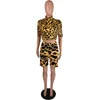 Cheetah leopard två styck kort uppsättning för kvinnor sport kostym sommar kläder gröda och biker shorts outfits matchande set clubwear kvinnors tra