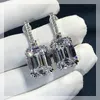 Luxe Emerald Cut 3ct Lab Diamond Dangle Earring Echt 925 Sterling zilveren Sieraden Party Wedding Drop Oorbellen voor Vrouwen Bridal224E