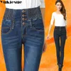Basit Kot Kadın Yüksek Elastik Bel Kış Sıcak Sıska Push Up Jeans Kadın Denim Kalem Pantolon Kadın Kot Büyük Boy 210519