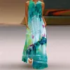 زائد الحجم الطاووس ريشة الأخضر عارضة فتاة فساتين طويلة الصيف المرأة أكمام شاطئ فستان ماكسي للنساء