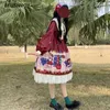 Japansk söt prinsessa lolita klänning kvinnor vintage björn tryckta kawaii viktorianska långärmad fest klänningar cosplay loli 210520