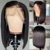 13x6 Düz İnsan Saç Dantel Ön Peruk Siyah Kadınlar Derin Ayrılık Peruk Bebek Saç Önceden Kapanmış Brezilya Remy Hair6770081