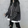 Deeptown Striped Sweatshirt for Women Black Gothic Style Hoodie Patchwork Grunge Long Sleeve Plaid Pullovers Korean Fashion 220215