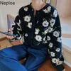 Neploe Kurtki Kwiatowe Vintage Crop Puff Sleeve Jacket Kobiety Jesień Zimowe Ubrania Koreańskie Mody Płaszcze Kobiet Topy Znosić 210928