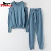 Fashion Women track suits sets Autumn winter soft pullovers and long pants knitted 2PCS sweater 210524