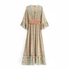 Mode Beach Style Rétro Impression Col V Lacet Longue Veste Kimono Femmes Chemises 210615