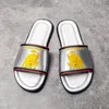 Luxury Genuine Leather slipper Men Brand designer embroidery Rubber Slides Beach Flat Sandals Shiny Black white silver outdoor home Flip Flops