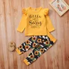 6m-4y spädbarn barnbarn flickor blomma kläder uppsättning höst vår långärmad brev topp camo solros byxor outfits 210515
