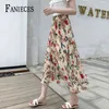 Boho Frauen Blume Midi Lange Faltenrock Elastische Taille Strand Sunny S Blumendruck Gefüttert Sommer Kleidung Jupe Femme 210520