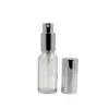 Sprayflaska Tomglas Essential Oljeklämmor Kosmetisk Förpackning Emulsionsbehållare 5 ml 10 ml 20 ml 30 ml 100 ml Silver Cover Lotion Pump Botlte