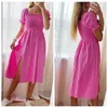 WildPinky Sommer Sexy Lange Frauen Kleid Solide Backless Club Slash Neck Weibliche Puff Sleeve Damen Split Party Vestidos 210623