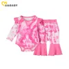 0-18m nascido infantil meninas meninas gravata roupas tintura conjunto de manga longa romper babados calças outfit outono trajes 210515