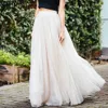 White Tulle Mesh Pleated Skirts Casual Women Elastic High Waist Cute Junior Girls Fashion Party Jupe Solid Long 210527