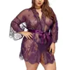 Women's Sleepwear Lace Robe 3XL Plus Size Sexy Ladies Bathrobe See Though Underwear Women Bridesmaid Robes Kimono Lingerie Porno