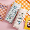 Cute Large Capacity Plaid Polyester Stationery Storage Bag Organizer Pencil Case Cartoon Pen Cosmetic Bags Students Gift School Office Supplies JY0700