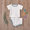 Bebê projeta roupas conjuntos infantis meninas sólidos tops shorts outfits simples listrado manga curta camisetas calças ternos crianças verão 8720911