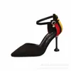 Abendschuhe Mode Damen Spitzer Zeh Katze Absatz Pumps Wildleder Knöchelriemen Wrap Sommersandalen Pendeln Camping Arbeiten Schwarz/Apricot