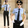 Pantalones de dos piezas para mujer Seguridad femenina Uniforme de trabajo verano azul camisa de manga corta + pantalones Alto grado Primavera Otoño Manga larga Ropa de guardia para mujer