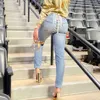 Back cruz lace-up bandage jeans mulheres cintura alta calça casual streetwear outono feminino moda 210527