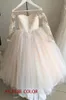 New Bow Lace Ball Gown Flower Girl Dresses For Wedding Sweet Long Sleeve Soft Tulle Girls Princess Communion Dresses FS9780