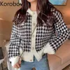 Korobov Korean Chic Long Sleeve Plaid Cardigans Vintage Single Breasted OL Cardigan Autumn Winter Outwear Thick Sweater 210430