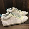 Italien Märke Golden Mid Star Top High Shoes Fashion Sneakers Italien Luxury Classic White Do-Old Dirty Man Women Shoe Silver Glitter Leather