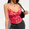 Femmes Sexy Floral Print Y2K Esthétique Camisole Col V Léopard Patchwork Crop Tops Chemise Sans Manches 90s Jeune E-girl Vêtements 210517