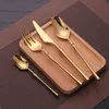 Bestick set matt guld rostfritt stål dinnerwar gafflar skedar knivar silvervara 211108