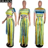 Tvåbitar Kvinnor Skörd Top Lacinglong Pant Color Print Casual Sexy 2 Plus Storlek Afrikanska 2 s Kvinnor Outfits 210515