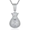 Pendant Necklaces 100% Micro Zircon Hip Hop Dollar Wallet Necklace For Men Jewelry Tennis Chain Custom Accept Iced Out