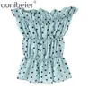 Dot Print été femmes blouses décontractées mode sans manches volants bustier bustier tubulaire femme Sexy Slim Bandeau Crop hauts 210604