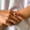 Shixin vintage vermelho pedras preciosas anéis de dedo dragão punk anel de ouro personalizado jóias para homens