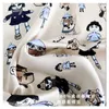 100% Naturalny Jedwabny Szalik Kobiety Neck Włosy Band Foulard Square Mały Pałąk Cartoon Girl Print Neckerchief Scarves Bandana