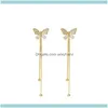 Charme JewelryFashion Golden Long Susping Butterfly Brincos para Mulheres Tendência Aço Inoxidável Piercilho Piercing Feminino Gota entrega 2021 B5QE