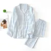 Fresh plaid 100% gauze cotton lovers pajama set and men Autumn long sleeve Japanese casual sleepwear pyjamas 210831