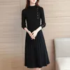 Autumn And Winter Models Half-high Collar Knit Dress A Word Pleated Skirt Female Long Slim Knee-length Sweater 210427