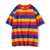 Bolubao 2020 Sommarmärke Casual Washed T-shirts Män Vintage Kontrast 100% Bomull Toppar Striped Fashion Male T Shirt Y0322