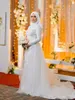 Modest Muslim Hijab Mermaid Wedding Dresses Long Sleeves Bridal Gowns High Neck Appliqued Pattern Lace Vintage Arbaic Bride Dress