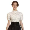 Kvinnors Blusar Skjortor Kvinnor Gothic Lace Dekorerad Skjorta Kortärmad Stativ Krage Krökt Hem Toppar Ruffled Blouse Fit Punk Summer Ladies